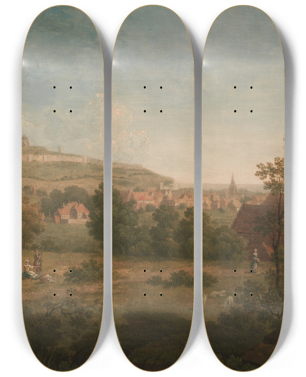 Triptych art skateboard deck of Arthur Nelson Landscape With Dover Castle In The Distance by Arthur Nelson (1719-1819)