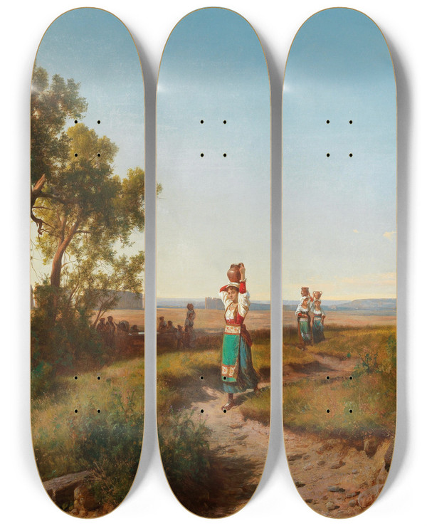 Triptych art skateboard deck of Andrs Mark Rmisches Aqudukt by Andras Marko (1824-1895)