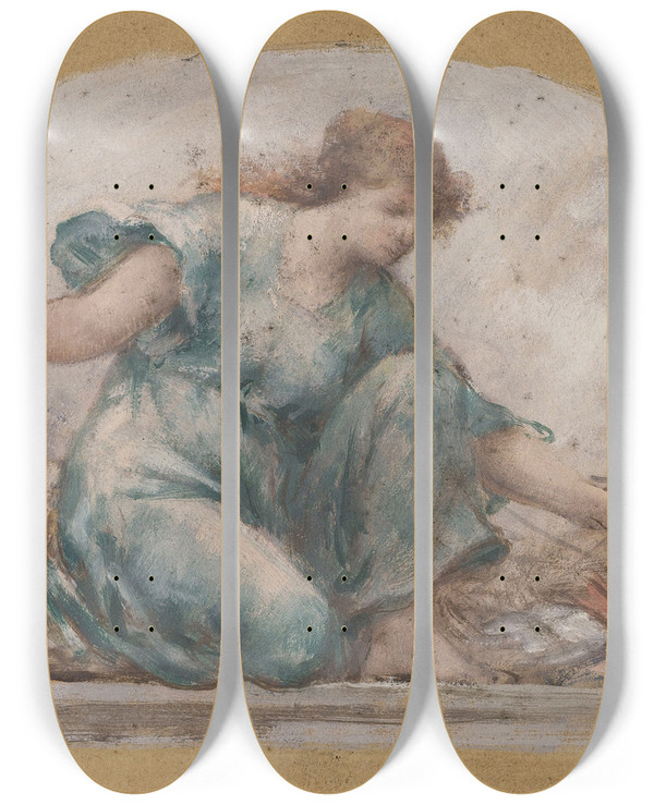 Triptych art skateboard deck of Franois Lafon La Pche by Francois Lafon (1846-1920)