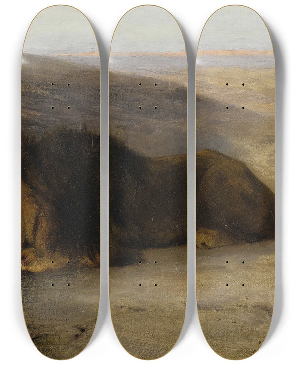Triptych art skateboard deck of Paul Friedrich Meyerheim The Lion by Paul Friedrich Meyerheim (1842-1915)