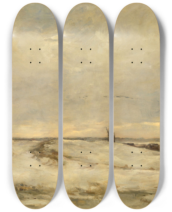 Triptych art skateboard deck of Louis Artan Snow by Louis Artan (1837-1890)