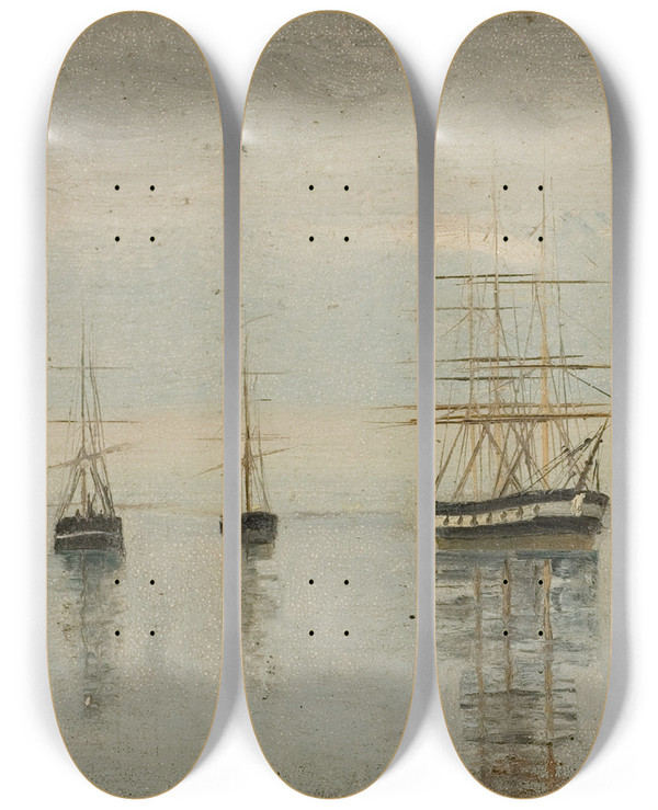 Triptych art skateboard deck of Amaldus Nielsen Regnstemning Med Sol Cadix_1 by Amaldus Nielsen (1838-1932)