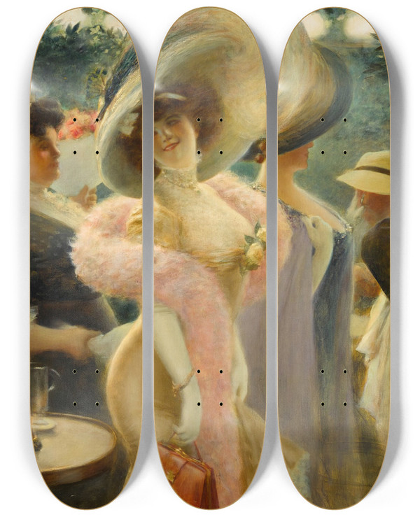 Triptych art skateboard deck of Albert Guillaume Caf De Paris by Albert Guillaume (1873-1942)