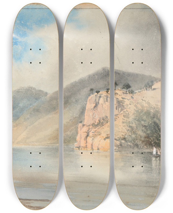 Triptych art skateboard deck of Nicholas Chevalier Taieri River Otago by Nicholas Chevalier (1828-1902)