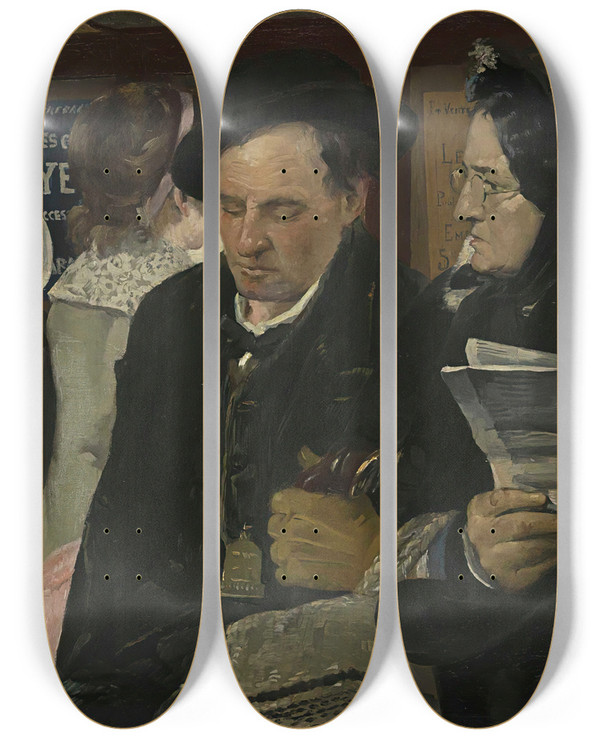 Triptych art skateboard deck of Pierre Carrierbelleuse Lomnibus by Pierre Carrier-Belleuse (1851-1932)