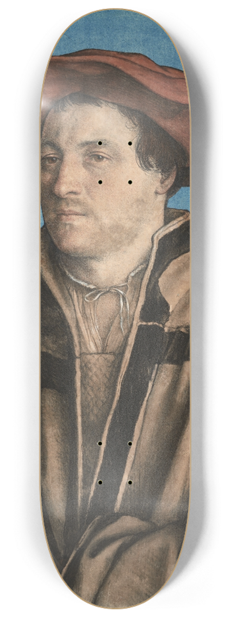 Hans Holbein The Younger - Portrait of a man in a red beret 8.25 inch art skate deck