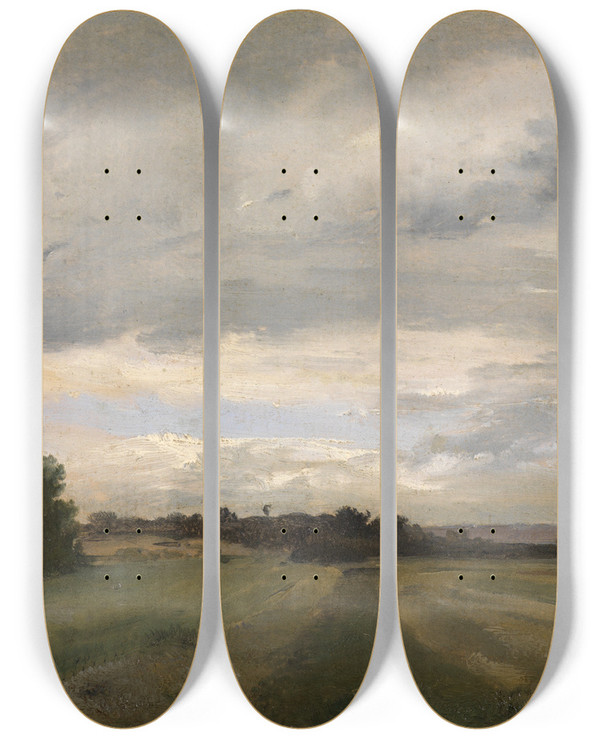 Triptych art skateboard deck of Thodore Rousseau Landschaft by Theodore Rousseau (1812-1867)