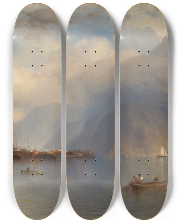 Triptych art skateboard deck of Samuel Colman Storm King On The Hudson by Samuel Colman (1832-1920)