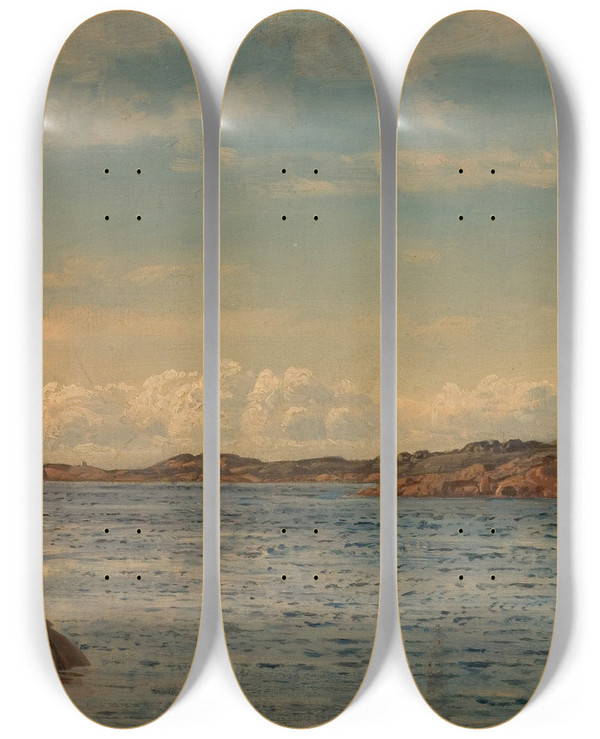 Triptych art skateboard deck of Amaldus Nielsen Godvr Hvaler by Amaldus Nielsen (1838-1932)