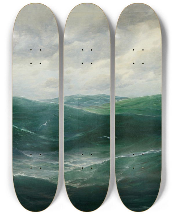 Triptych art skateboard deck of Max Jensen Choppy Seas by Max Jensen (1860-1907)