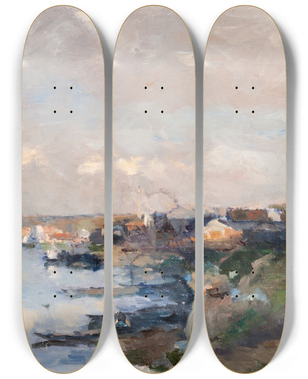 Triptych art skateboard deck of Albert Lebourg Landscape by Albert Lebourg (1849-1928)