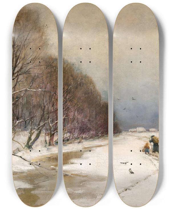Triptych art skateboard deck of Julius Sergius Klever Springtime by Julius Sergius Klever (1850-1924)