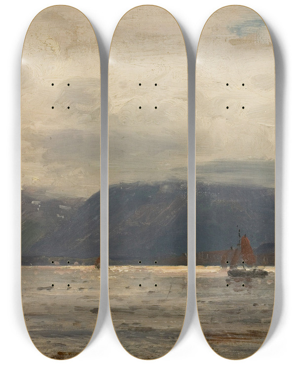 Triptych art skateboard deck of Amaldus Nielsen Grvr Lve by Amaldus Nielsen (1838-1932)