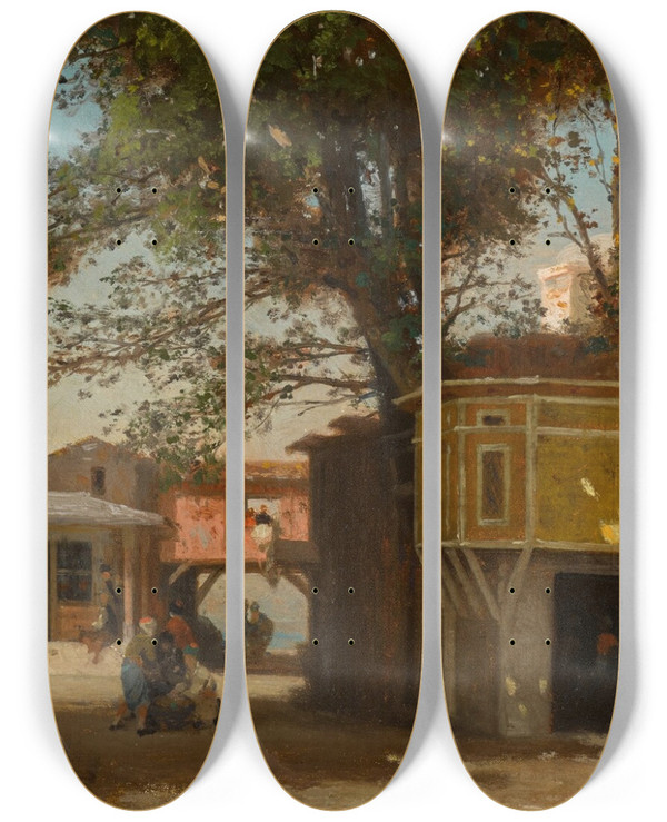 Triptych art skateboard deck of Germain Fabius Brest On The Bosphorus by Germain Fabius Brest (1823-1900)