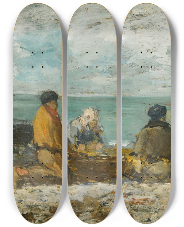 Triptych art skateboard deck of Eugne Boudin Berck La Plage by Eugene Boudin (1824-1898)