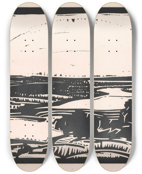 Triptych art skateboard deck of Henri Jonas Landschap Met Meanderende Rivier by Henri Jonas (1878-1944)