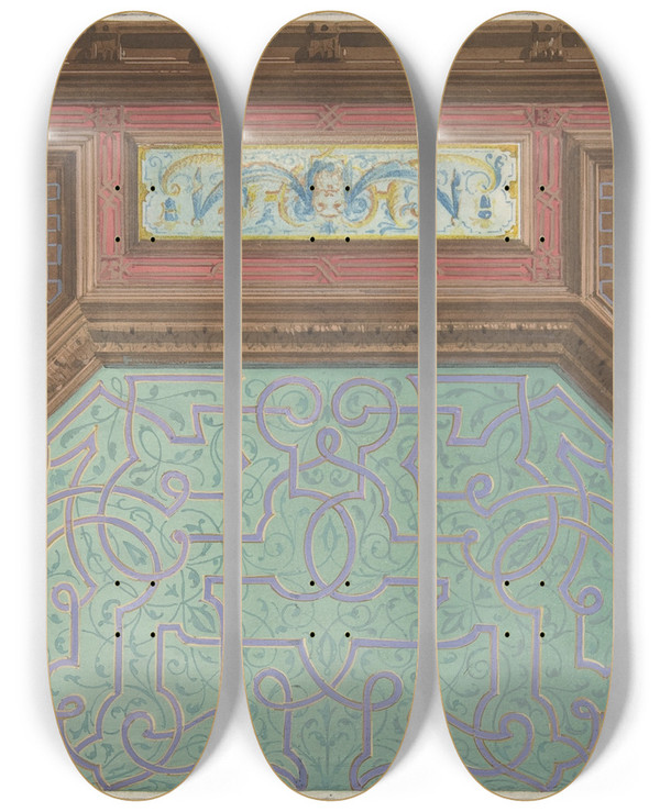 Triptych art skateboard deck of Julesedmondcharles Lachaise Design For Ceiling Htel Hope_5 by Jules-Edmond-Charles Lachaise (1897)
