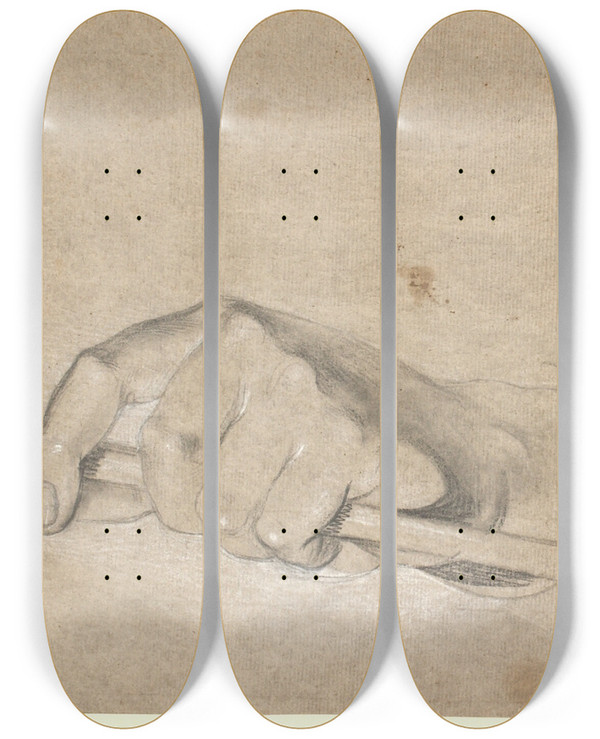 Triptych art skateboard deck of Nicolai Abildgaard Studie Af En Hnd Og Et Draperi by Nicolai Abildgaard (1743-1809)