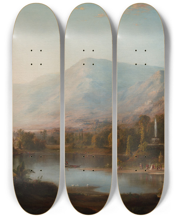 Triptych art skateboard deck of Robert S Duncanson Vale Of Kashmir by Robert S Duncanson (1821-1872)
