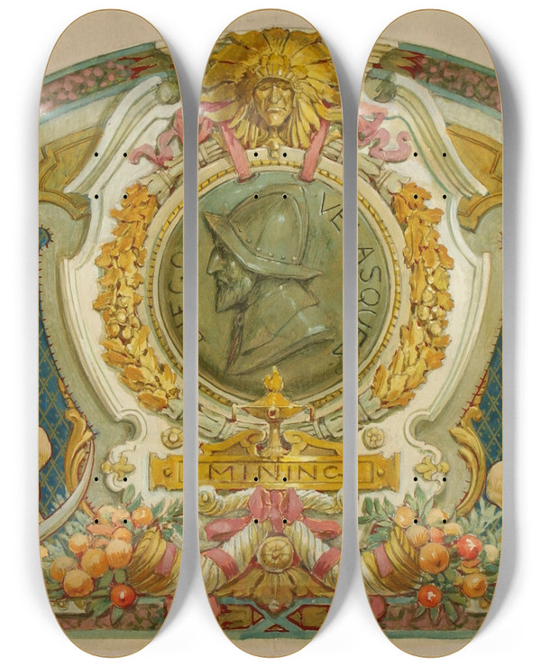 Triptych art skateboard deck of Louis Schaettle Mining by Louis Schaettle (1867-1917)