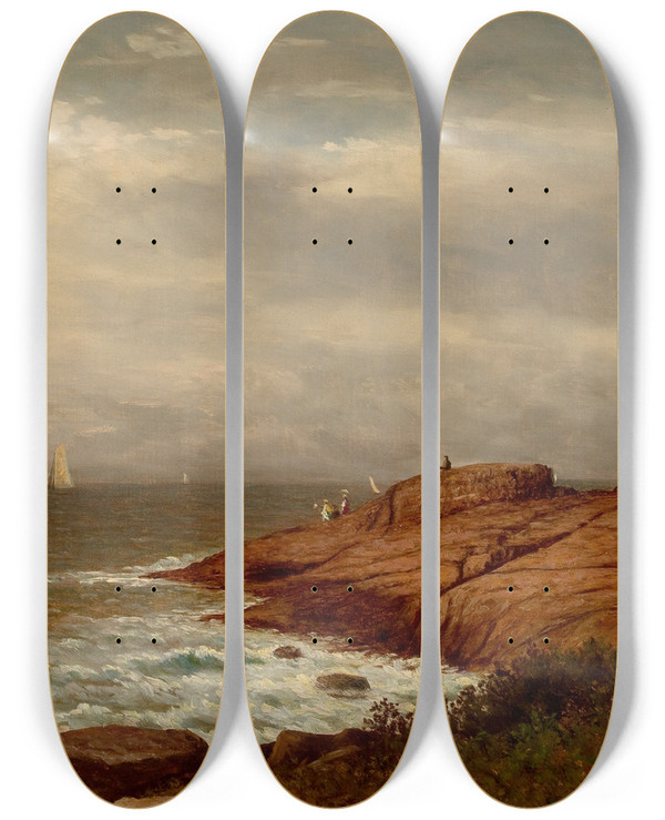 Triptych art skateboard deck of Charles W Knapp Along The Shore Narragansett by Charles W Knapp (1823-1900)