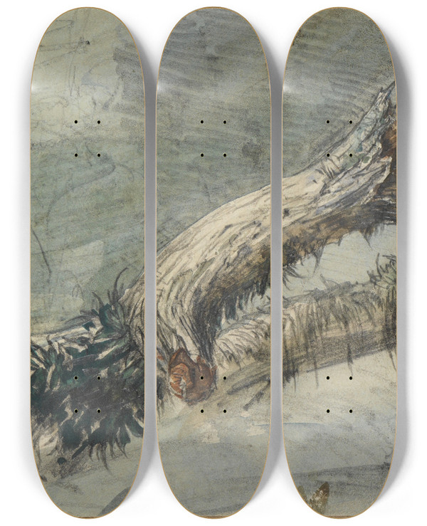Triptych art skateboard deck of Ferdinand Keller Geborstener Ast by Ferdinand Keller (1842-1922)