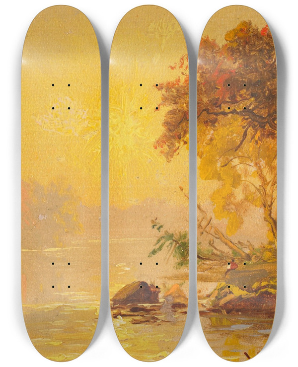 Triptych art skateboard deck of Jasper Francis Cropsey Landscape_1 by Jasper Francis Cropsey (1823-1900)