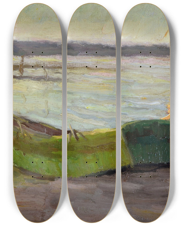 Triptych art skateboard deck of Bernhard Klinckerfu Chiemseeboot by Bernhard Klinckerfus