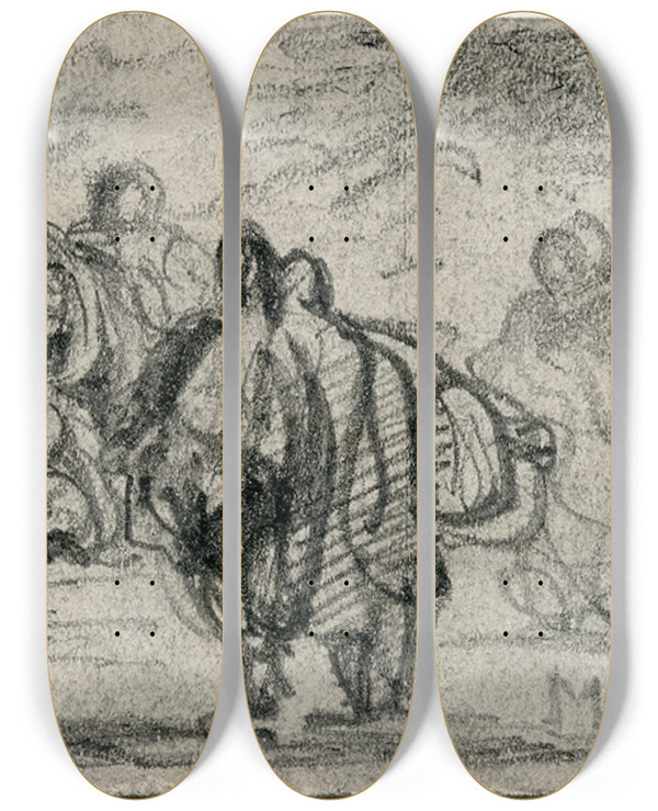Triptych art skateboard deck of Matthijs Maris Literaire Voorstelling_5 by Matthijs Maris (1839-1917)