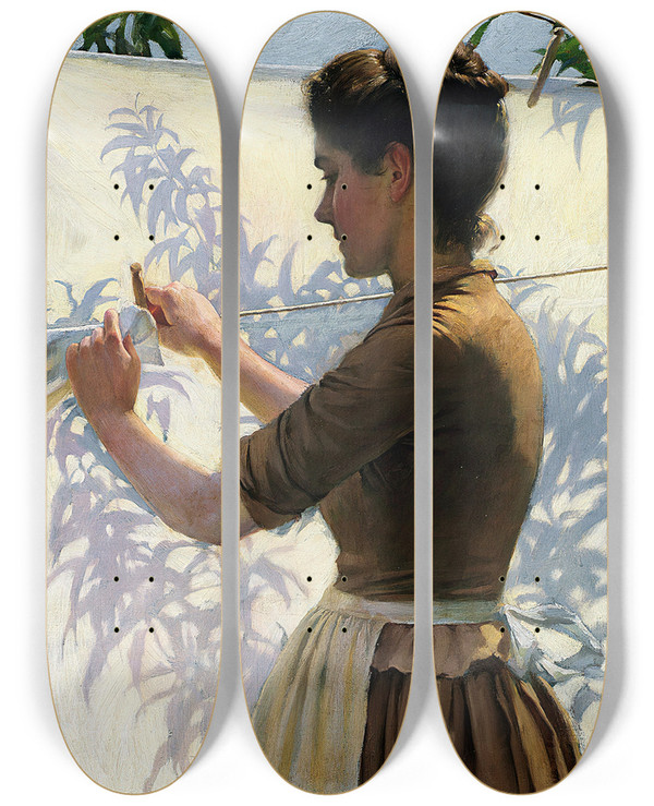 Triptych art skateboard deck of Charles Courtney Curran Shadows by Charles Courtney Curran (1861-1942)