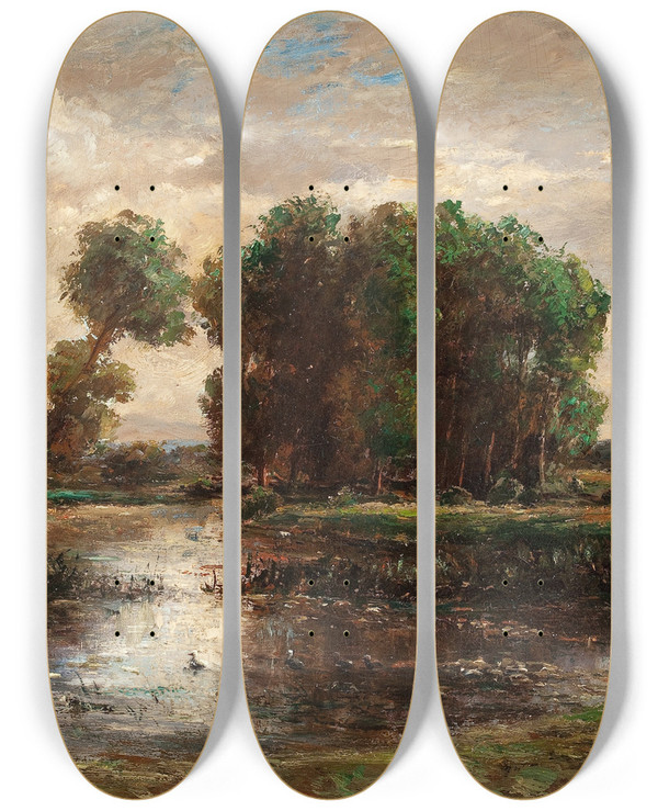 Triptych art skateboard deck of Karl Daubigny Bords De Loise by Karl Daubigny (1846-1886)