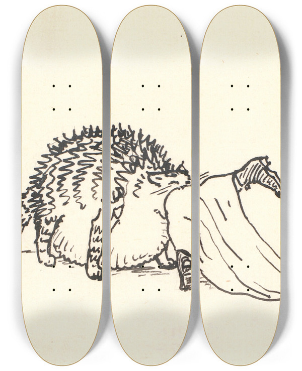 Triptych art skateboard deck of Niels Skovgaard Den Tykke Kat_1 by Niels Skovgaard (1858-1938)