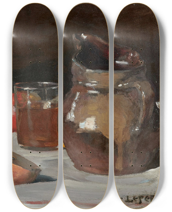 Triptych art skateboard deck of Auguste Louis Lepre Nature Morte Au Broc Et Pommes by Auguste Louis Lepere (1849-1918)