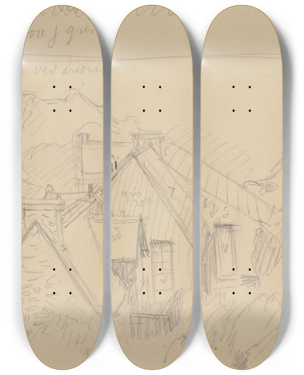 Triptych art skateboard deck of Maurice Denis Tude Pour Temps Gris Silencio by Maurice Denis (1870-1943)
