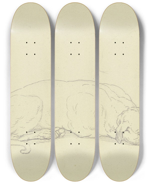 Triptych art skateboard deck of Ferdinand Fellner Sleeping Dog 2 by Ferdinand Fellner (1799-1859)