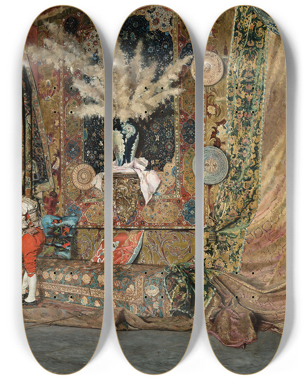 Triptych art skateboard deck of Ricardo Villegas Cordero En El Saln by Ricardo Villegas Cordero (1849-1896)