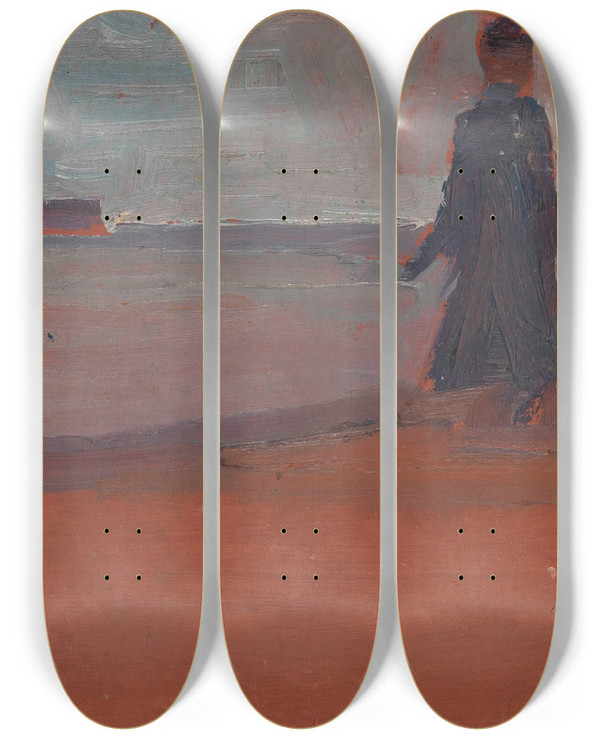 Triptych art skateboard deck of Egon Schiele Dampfer Vom Strand Aus Gesehen by Egon Schiele (1890-1918)