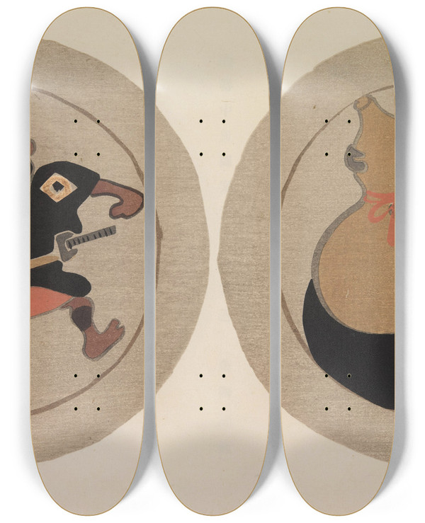 Triptych art skateboard deck of Asai Ch Mokugo Zuansh Pl16 by Asai Ch (1856-1907)