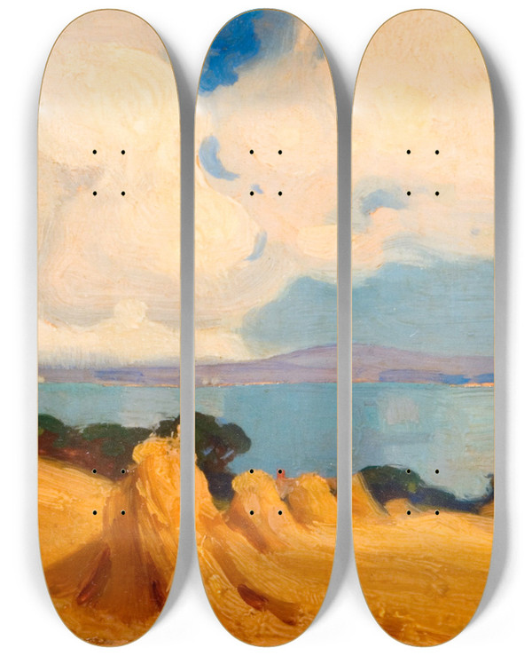 Triptych art skateboard deck of Benjamin Haughton Mounts Bay Cornwall by Benjamin Haughton (1865-1924)