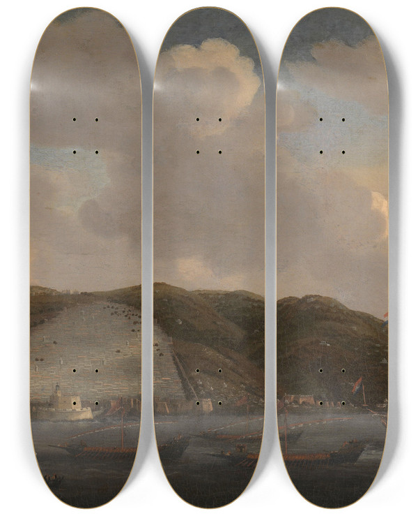 Triptych art skateboard deck of Reinier Nooms View Of Algiers by Reinier Nooms (1623-1667)