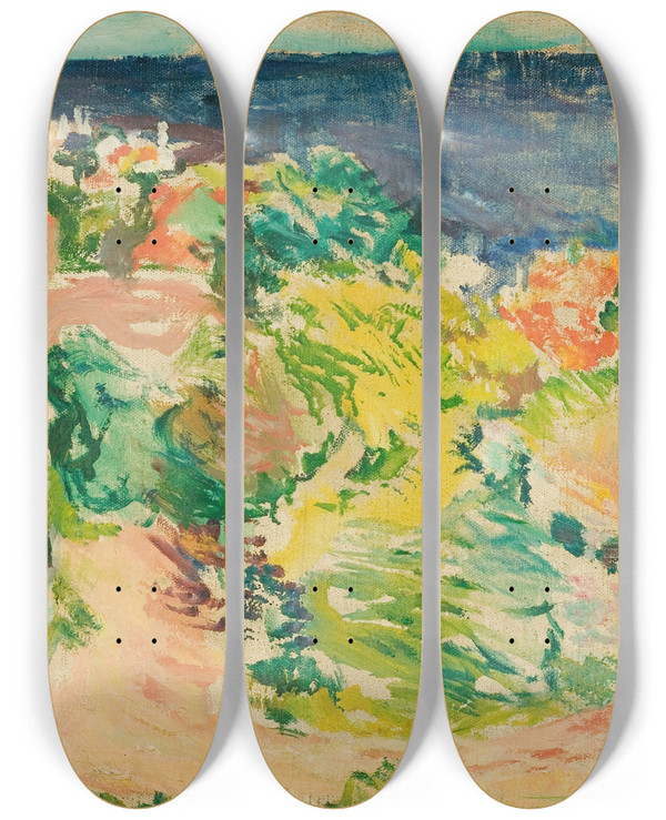 Triptych art skateboard deck of Ludvig Karsten Sollandskap by Ludvig Karsten (1876-1926)