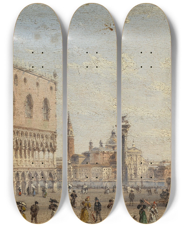 Triptych art skateboard deck of Giovanni Grubacs Venedig Piazza San Marco by Giovanni Grubacs (1829-1919)