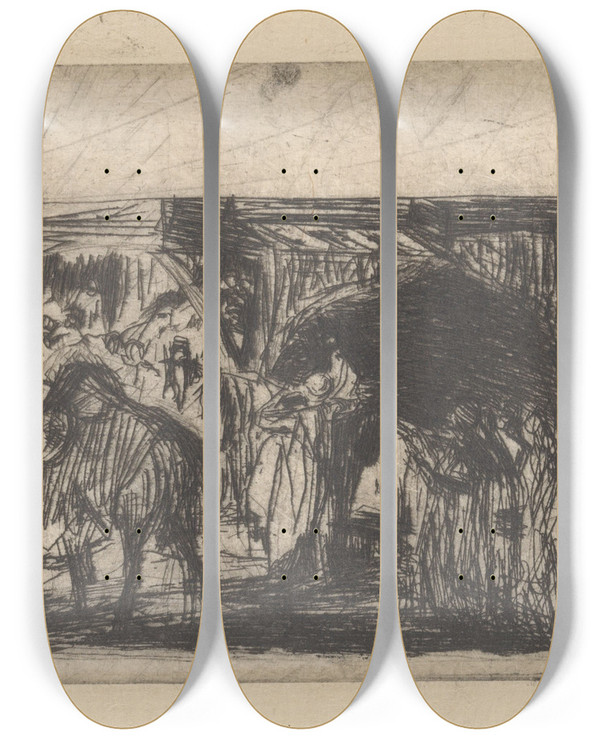 Triptych art skateboard deck of Marius Bauer Ottomaanse Optocht by Marius Bauer (1867-1932)