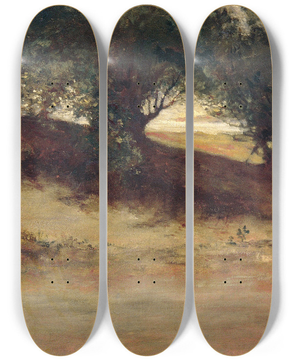Triptych art skateboard deck of William Morris Hunt Sand Bank With Willows Magnolia by William Morris Hunt (1824-1879)