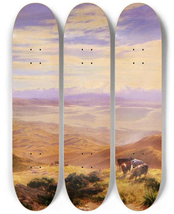 Triptych art skateboard deck of John Gully Landscape Nelson_1 by John Gully (1819-1888)