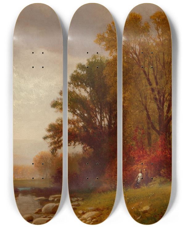 Triptych art skateboard deck of William Hart A Fall Day by William Hart (1823-1894)