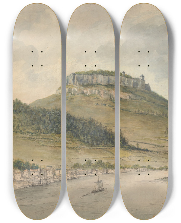 Triptych art skateboard deck of Charles Gore Konigstein by Charles Gore (1729-1807)
