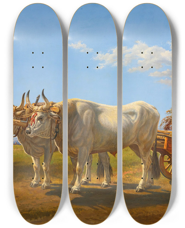 Triptych art skateboard deck of Arthur John Strutt Haymaking by Arthur John Strutt (1819-1888)