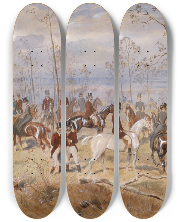 Triptych art skateboard deck of Julius Von Blaas Parforcejagd by Julius Von Blaas (1845-1923)
