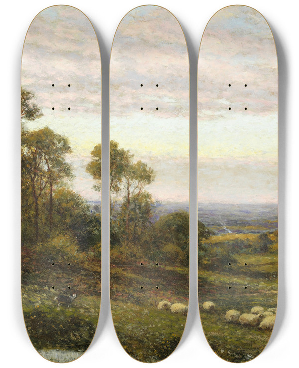 Triptych art skateboard deck of Alfred Augustus Glendening Shepherd And His Flock by Alfred Augustus Glendening (1861-1903)